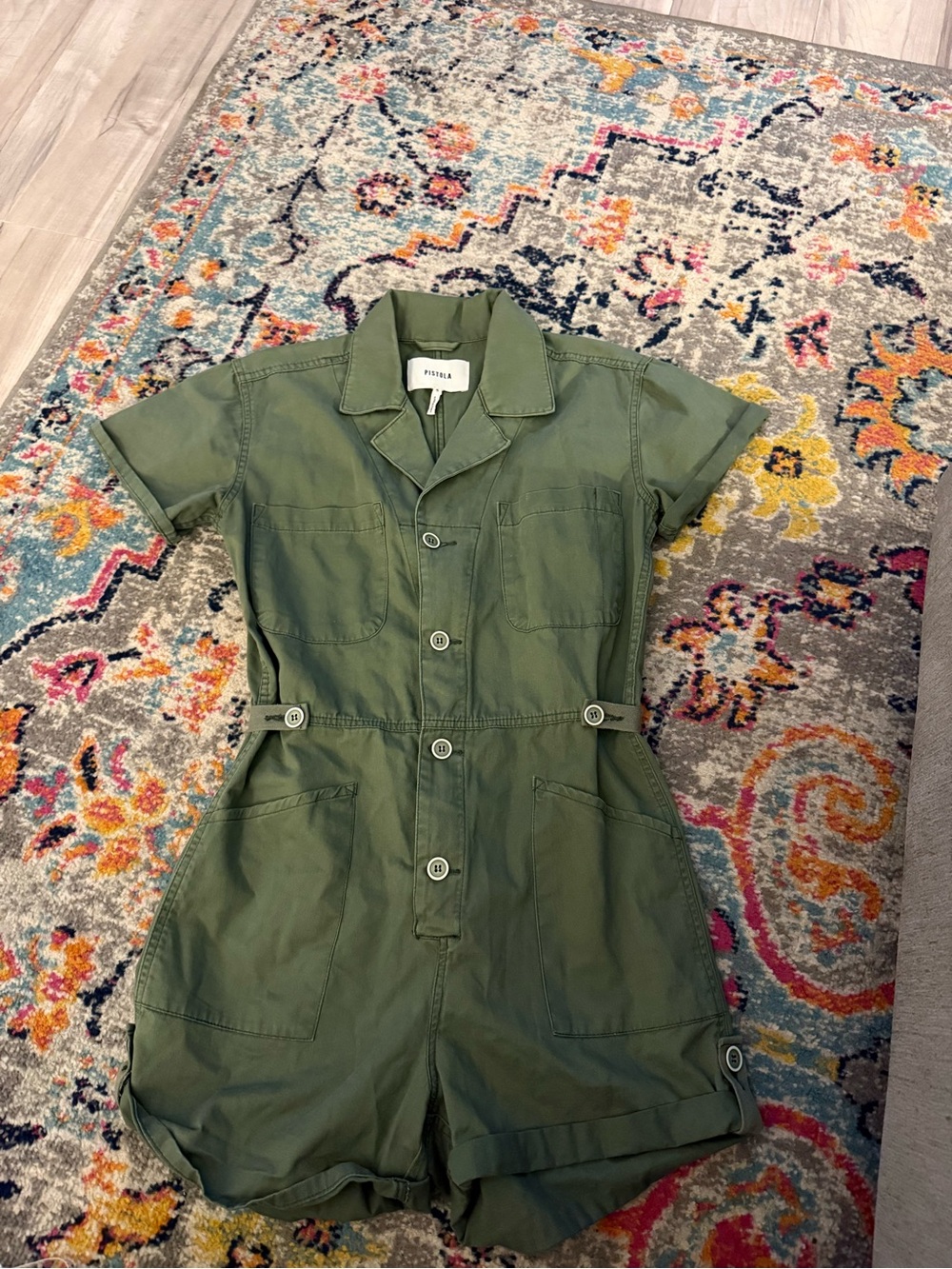 Pistola Parker Olive Green Button Up Romper - Picture 3 of 5